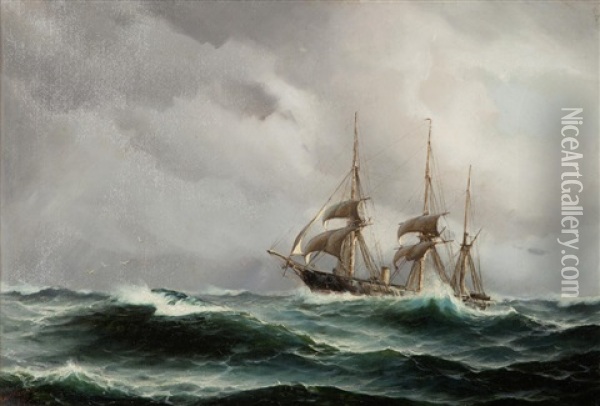 Sailing In Choppy Seas Oil Painting - Jean Altamoura
