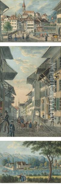 Altstadt Von Thun Oil Painting - Johann Baptist Isenring