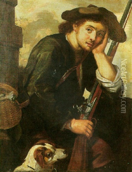 A Huntsman Resting With His Dog Oil Painting - Bernhard Keil