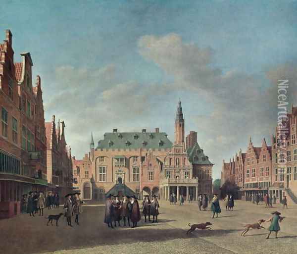 View of the Grote Markt in Haarlem Oil Painting - Gerrit Adriaensz Berckheyde