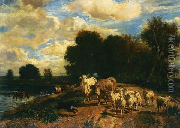 Returning to Pasture Oil Painting - Giuseppe Palizzi