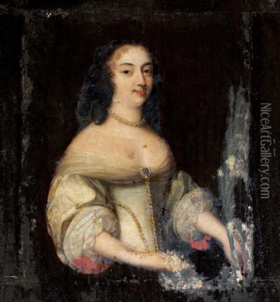 Portrait De Femme Tenant Des Fleurs Oil Painting - Henri Beaubrun