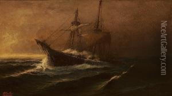Vessel In Choppy Seas Oil Painting - Ioannis Poulakas