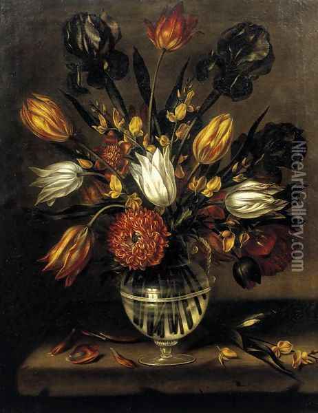 Vase of Flowers c. 1650 Oil Painting - Antonio Ponce
