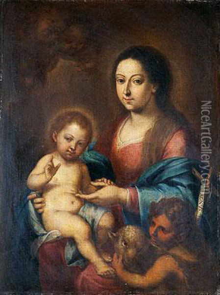 Virgen Con El Nino Y San Juanito Oil Painting - Bernardo German Llorente