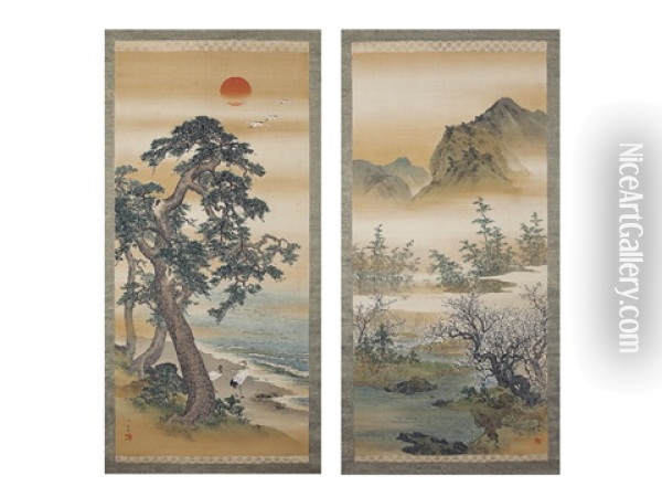 The Landscape Of Mount Penglai (a Pair Of Scrolls) Oil Painting -  Nomura Bunkyo