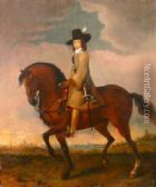 Portrait Of The Duke Of Monmouth
 On Horseback, James Crofts, Laterjames Scott, 1st Duke Of Monmouth And 
Of Baccleuch . 30 X 25ins Oil Painting - Adam Frans van der Meulen