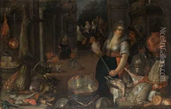Bodegon De Cocina Con Personajes Oil Painting - Cornelis Jacobsz Delff