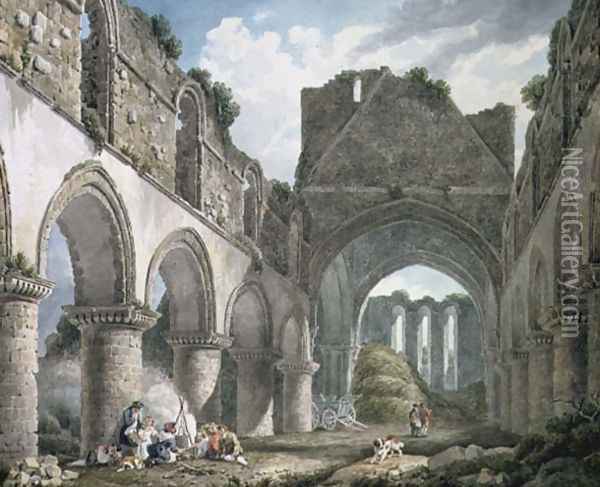Buildwas Abbey, Shropshire Oil Painting - Michael Angelo Rooker