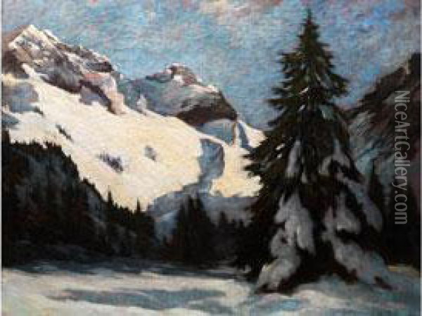 Winterliche Gebirgslandschaft Oil Painting - Ferdinand Freiherr Von Massenbach