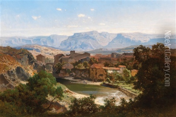 Landscape With Village Oil Painting - Joseph Quinaux