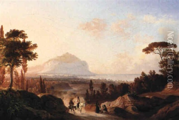 Ansicht Von Palermo Mit Dem Monte Pellegrino Oil Painting - Carl (Karl) Wilhelm Goetzloff