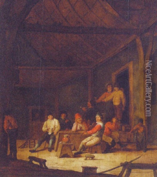 Peasants In A Tavern Interior Oil Painting - Bartholomeus Molenaer