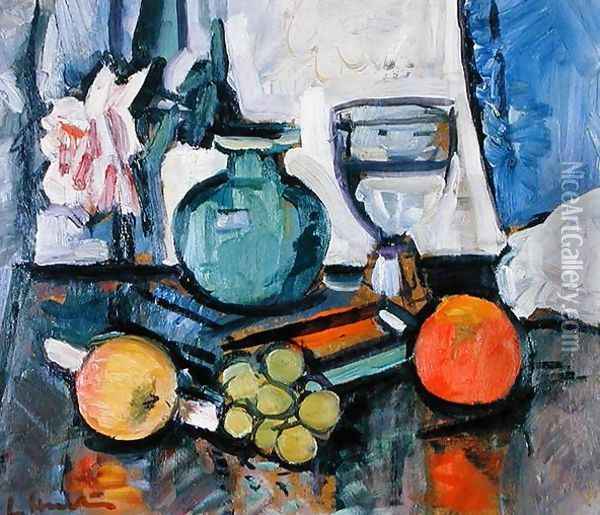 Still Life Rose and Fruit Oil Painting - George Leslie Hunter