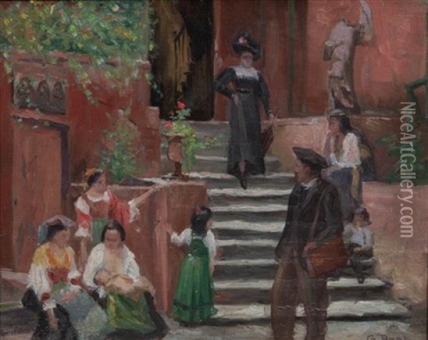 Model Market At Colarossi's Oil Painting - George Raab