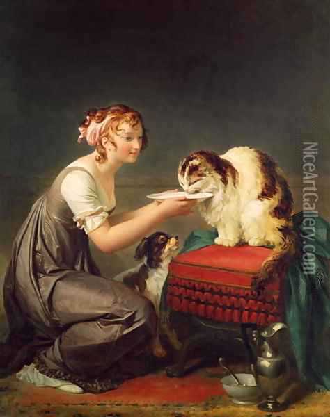 The Cat's Lunch Oil Painting - Johann Victor Kramer
