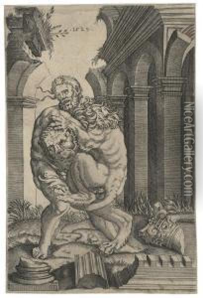 Herkules Bezwingt Den Nemaischen Lowen Oil Painting - Agostino dei Musi