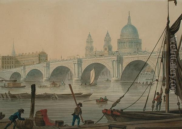 Blackfriars Bridge With St Paul's Cathedral Beyond Oil Painting - Thomas The Younger Malton