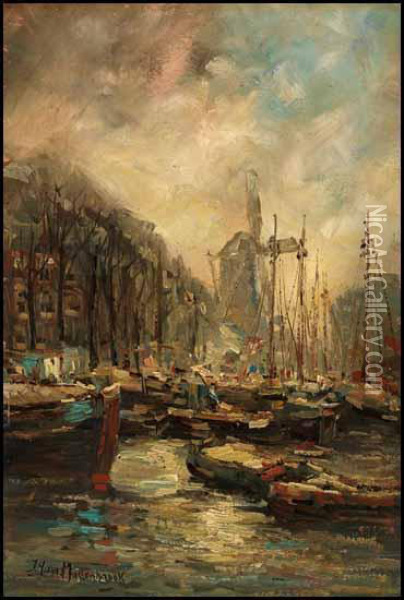 Canal Scene Oil Painting - Johann Hendrik Van Mastenbroek