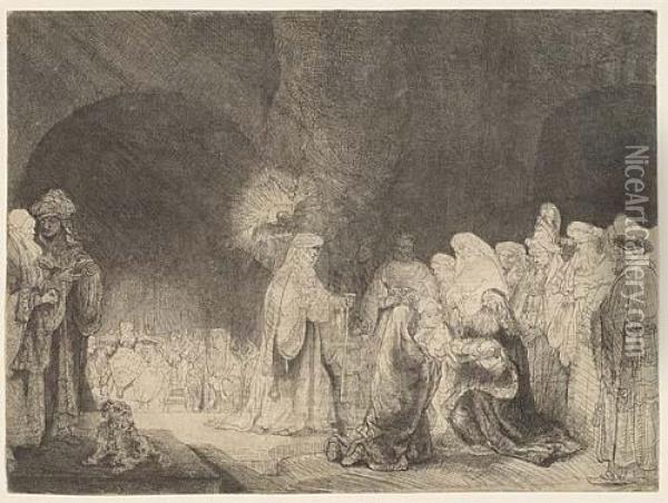 The Presentation In The Temple: Oblong Print Oil Painting - Rembrandt Van Rijn