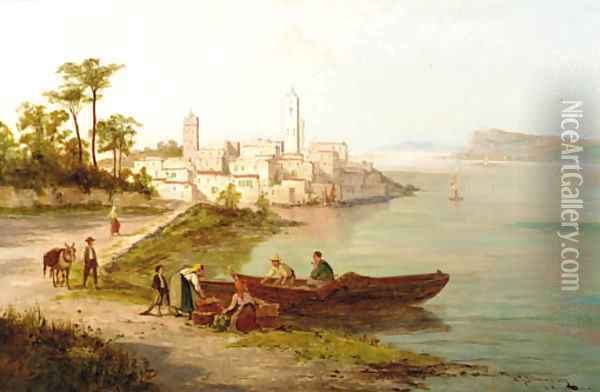 By the shores of lake Como Oil Painting - William Raymond Dommersen