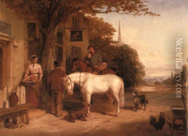 Outside The Red Lion Oil Painting - Thomas Faed