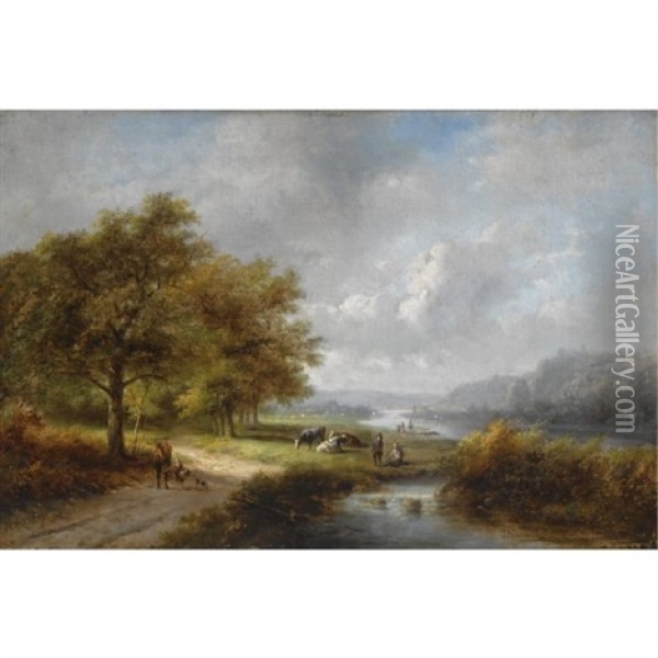 A Traveller In A Wooded Landscape Oil Painting - Jan Evert Morel the Younger