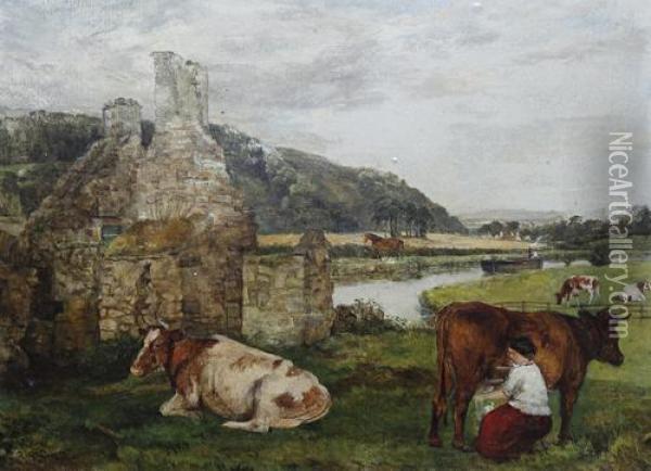 Milking Cows Oil Painting - William Davis