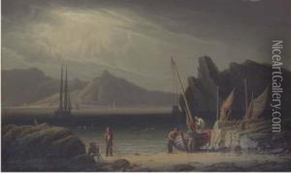 View Of The Firth Of Clyde Downstream From Greenock Oil Painting - Robert Salmon