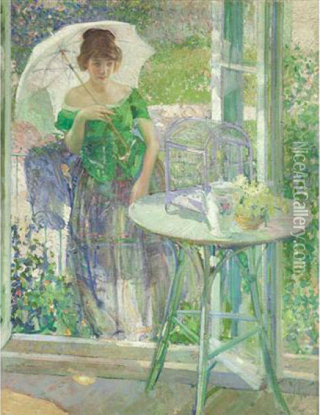 Mimi (woman In A Green Dress) Oil Painting - Richard Emile Miller