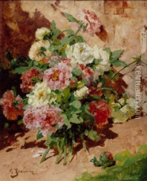 A Sunlit Bouquet Of Flowers Oil Painting - Georges Jeannin