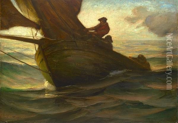 Fisherman Wrestling With A Sail Oil Painting - Charles John Dickman