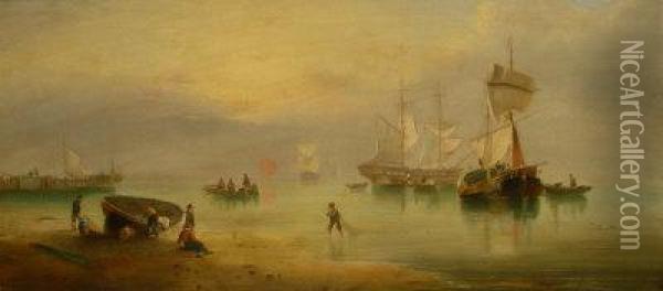 Shipping Becalmed Oil Painting - Henry Redmore