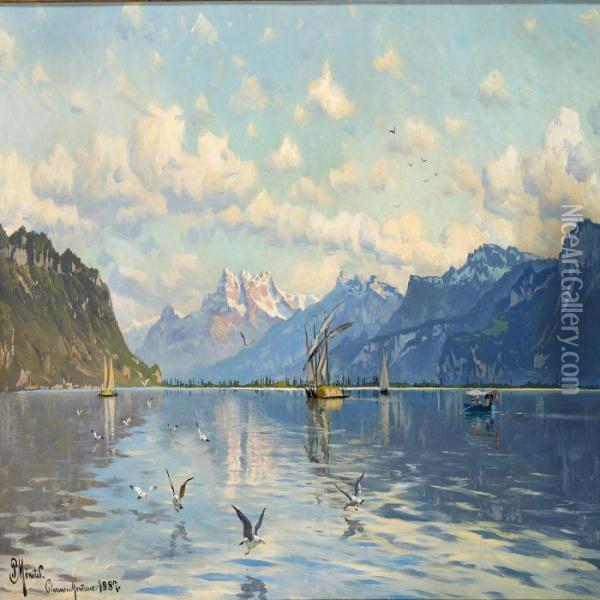 Lac Leman Near Clarensmontreux Oil Painting - Peder Mork Monsted