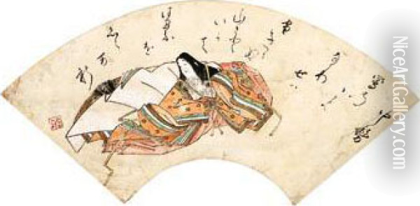 The Heian-period Poet Nakatsukasa Oil Painting - Iwasa Matabei