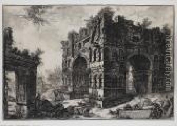 The Arch Of Janus, With The Arch Of The Money-changers (hind 96) Oil Painting - Giovanni Battista Piranesi