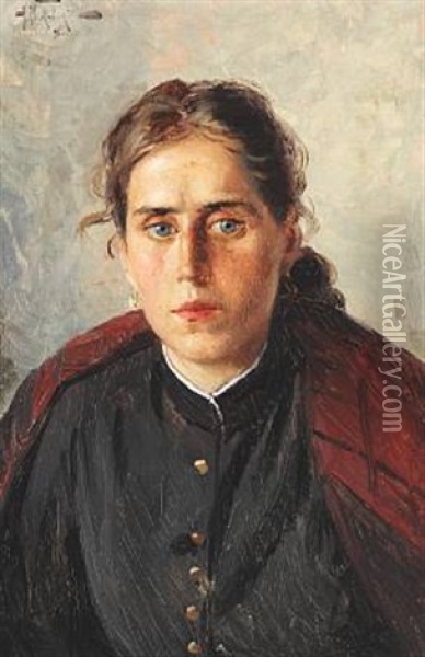 Portrait Of A Young Woman, Presumably The Artist's Sister Oil Painting - Alexandr Vladimirovich Makovsky