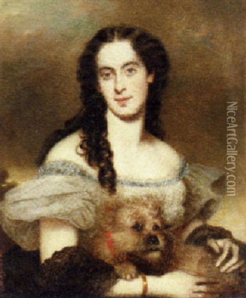 Portrait Of A Lady With Her Dog Oil Painting - Joseph Mathaeus Aigner