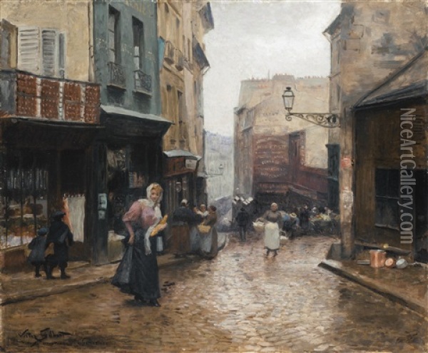 La Rue De La Montagne Ste Genevieve, Paris Oil Painting - Victor Gabriel Gilbert