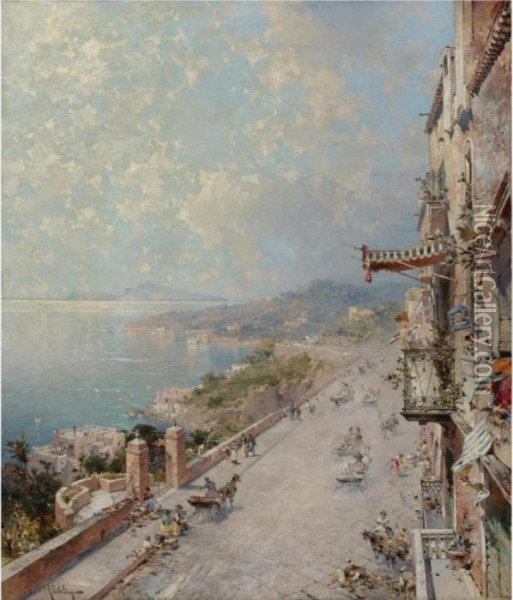 View Of Posilipo, Near Naples Oil Painting - Franz Richard Unterberger
