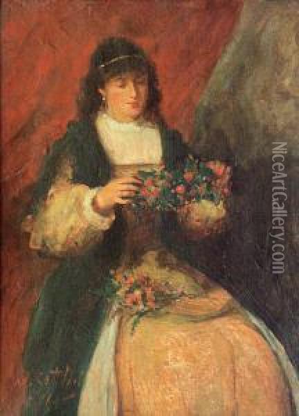 Dziewczyna Z Kwiatami Oil Painting - Moritz, Maurycy Gottlieb
