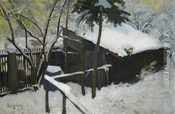 Schuppen In Verschneiter Winterlandschaft Oil Painting - Paul Leuteritz