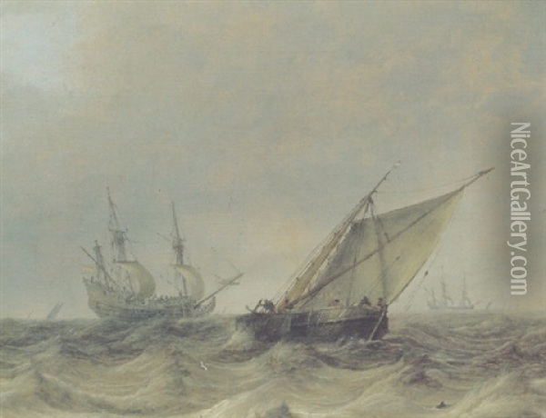 Schiffe Auf Bewegter See Oil Painting - Pieter Mulier the Elder