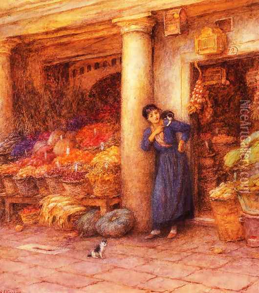 Venetian Fruit Stall Oil Painting - Helen Mary Elizabeth Allingham