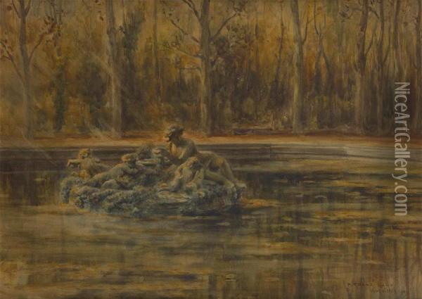 Fontaine Duparc De Versailles Oil Painting - Pierre Desire Eugene Franc Lamy