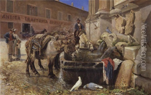 Ved En Fontana Udenfor Rom Paa Via Flaminia Oil Painting - Theodor Philipsen