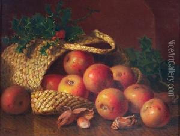 Russet Apples Spilling Out Of A Basket Oil Painting - Eloise Harriet Stannard