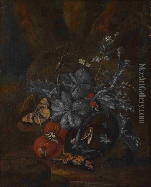 Waldboden Insekten, Schnecken, Frosch Und Schlange Bei Einer Distelstaude Oil Painting - Carl Wilhelm de Hamilton
