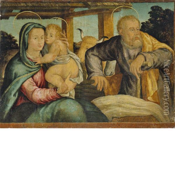 Sacra Famiglia Oil Painting - Girolamo da Santacroce