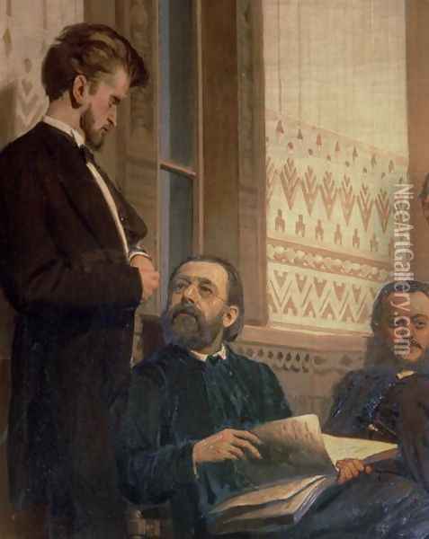 Eduard Frantsovitch Napravnik (1839-1916) and Bedrich Smetana (1824-84), from Slavonic Composers, 1890s Oil Painting - Ilya Efimovich Efimovich Repin